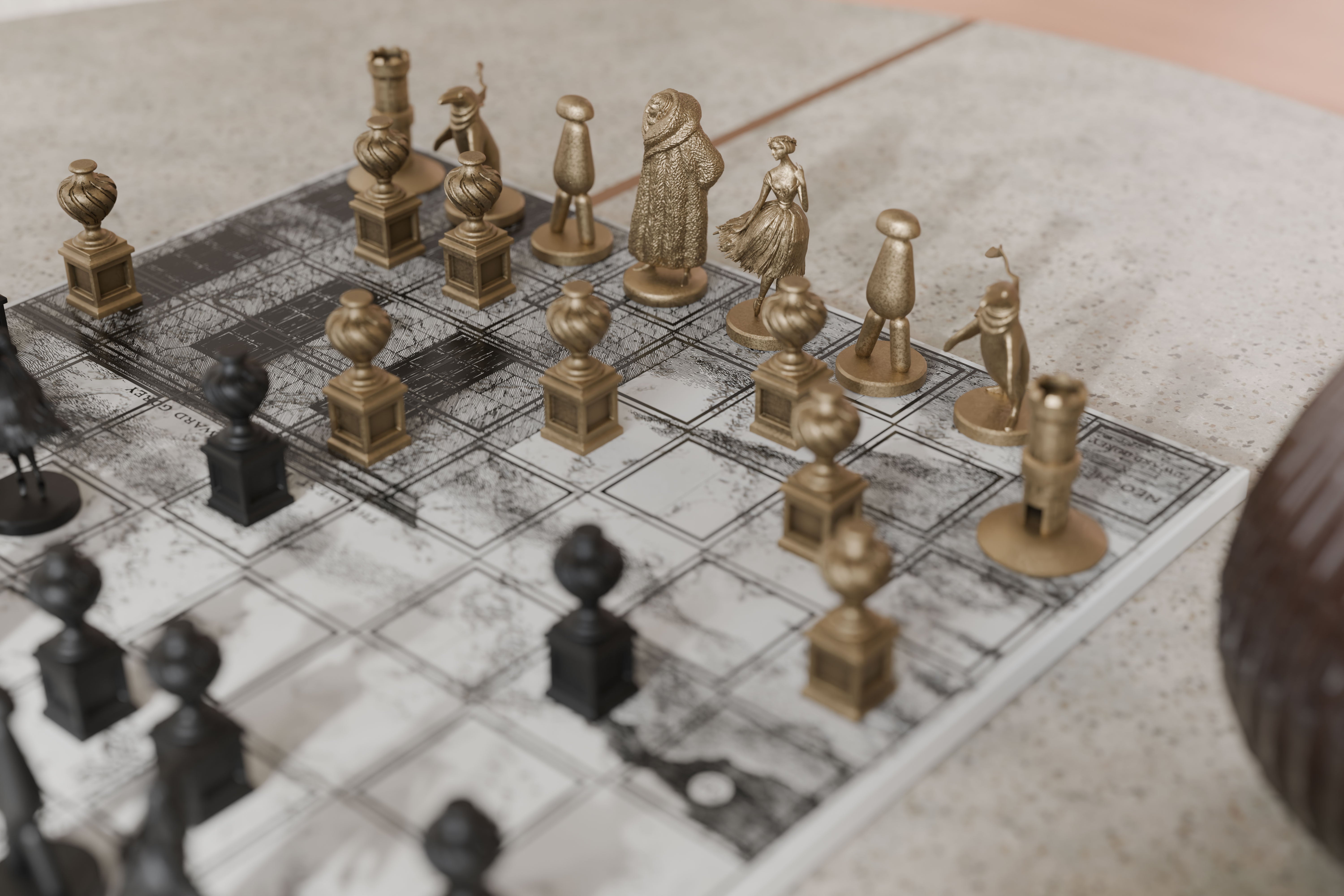 Neochess x Edward Gorey : Bronze Characters - Luxury Chess Set